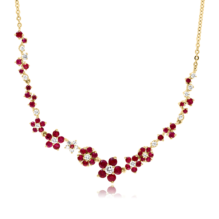 Diamond and Ruby Floral Necklace