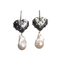 rudy blu studded gold heart pearl drop earrings rudyblu jewelry