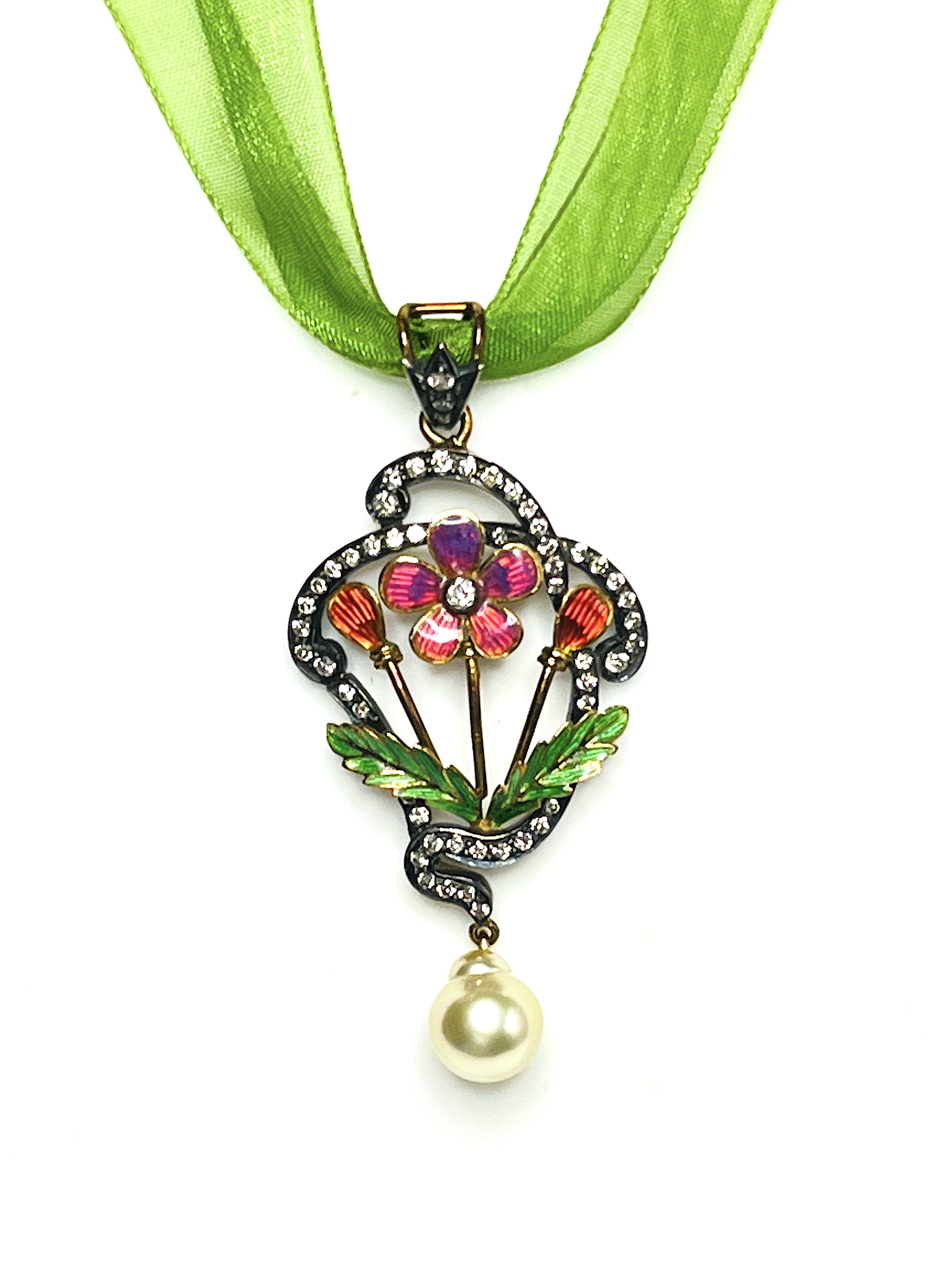 Enamel Flower Pendant