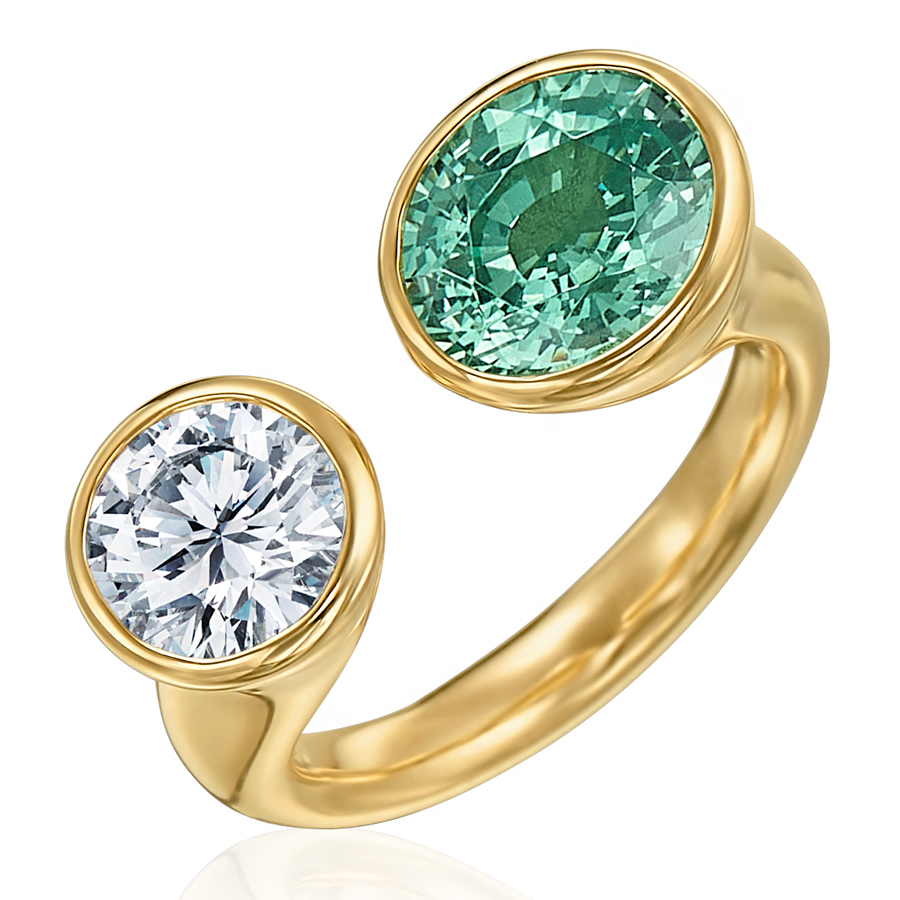 Green Garnet Toi & Moi Ring