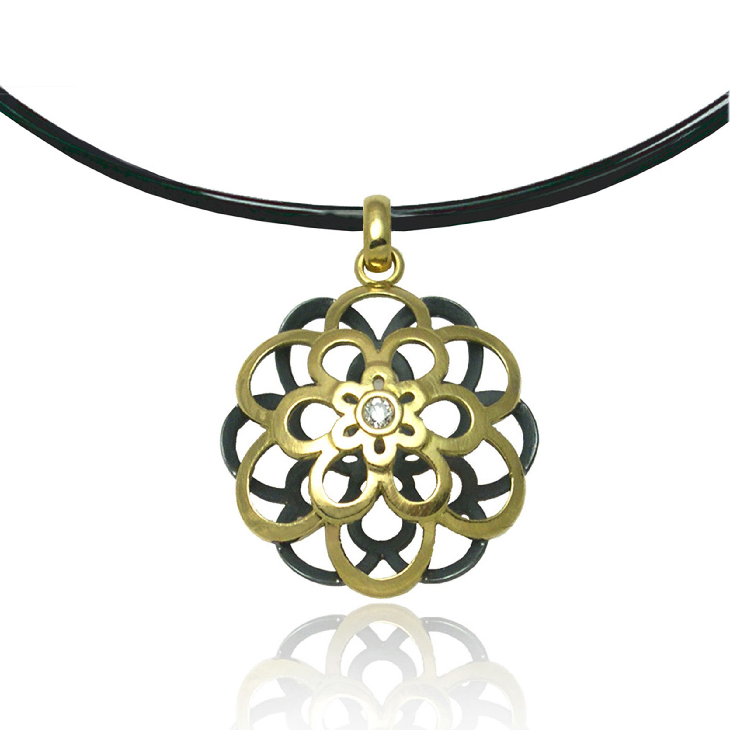 Gold and Oxidized Silver Kiku Pendant