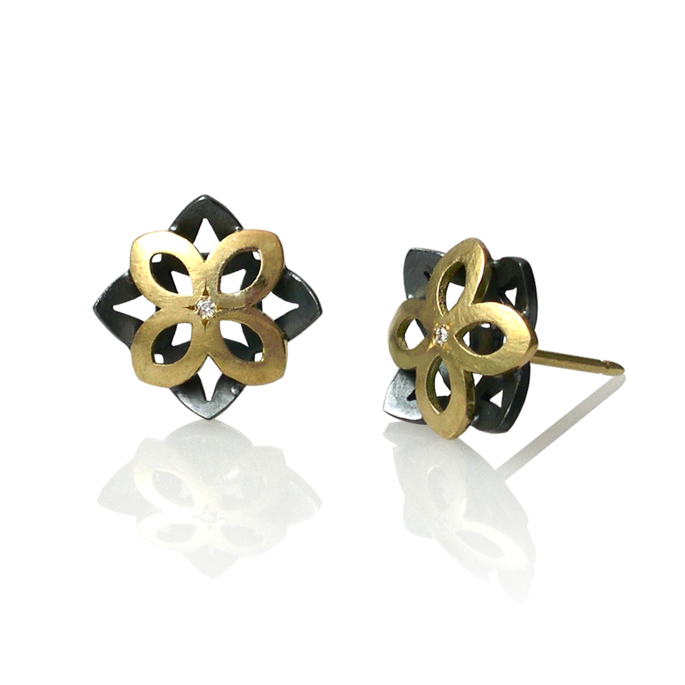 Gold and Oxidized Silver Star Studs