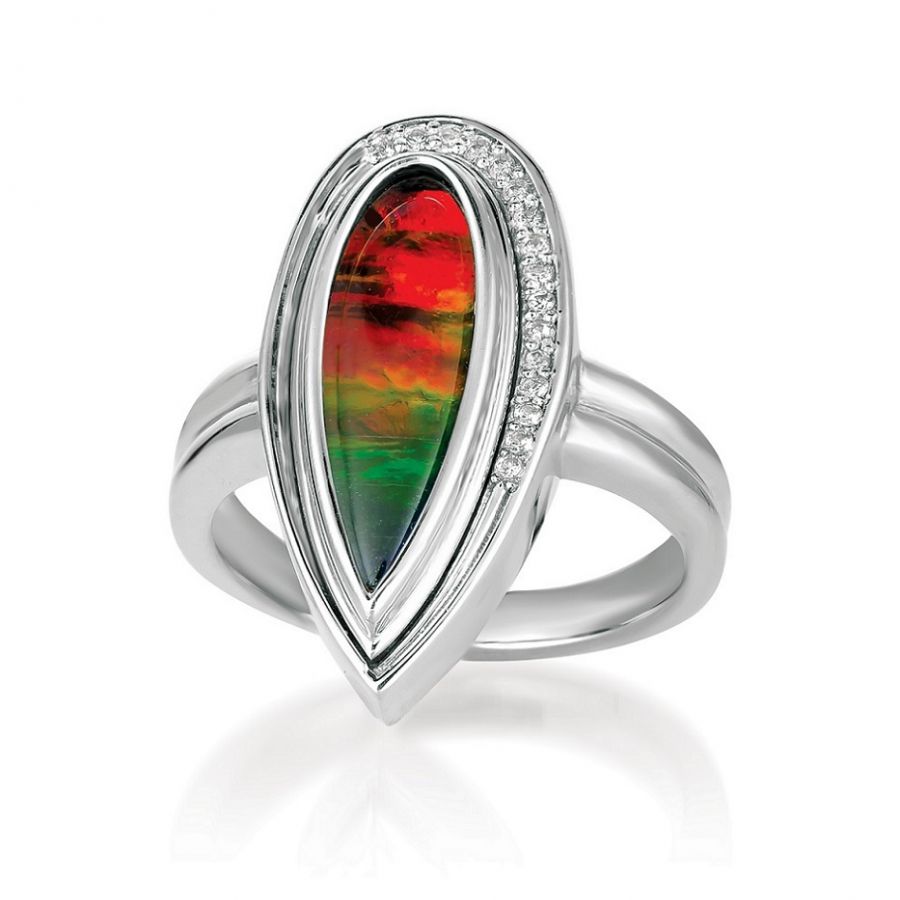 Ammolite Teardrop Ring