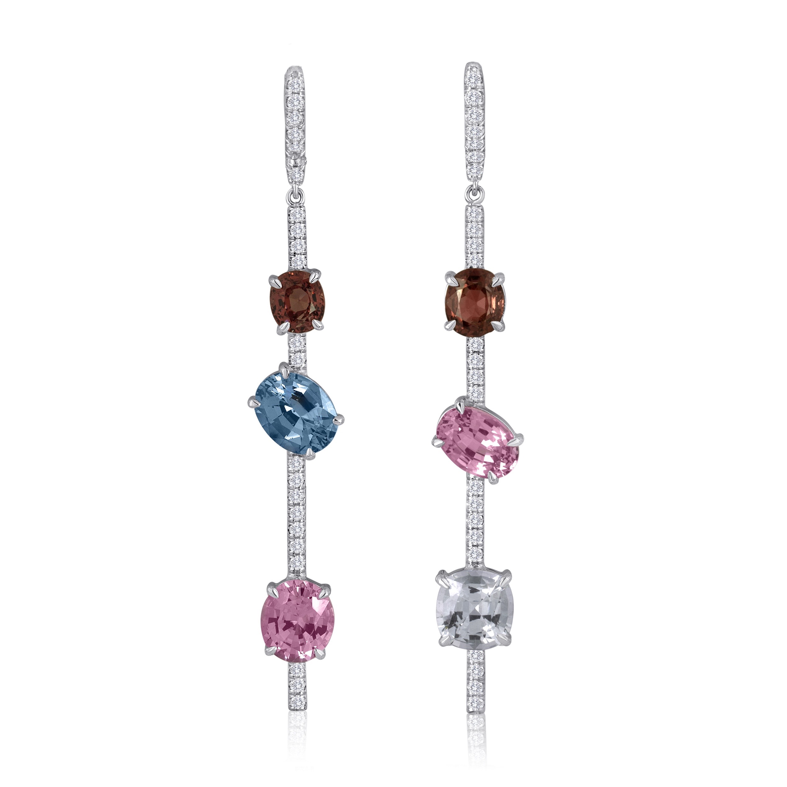 Asymmetric Spinel and Diamond Earrings