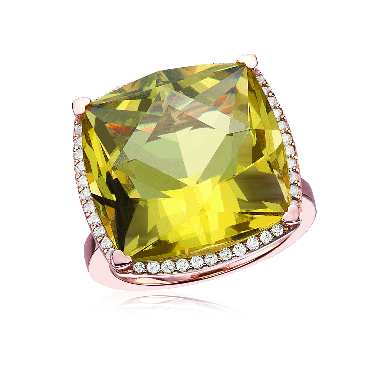 Lemon Quartz Cushion Ring