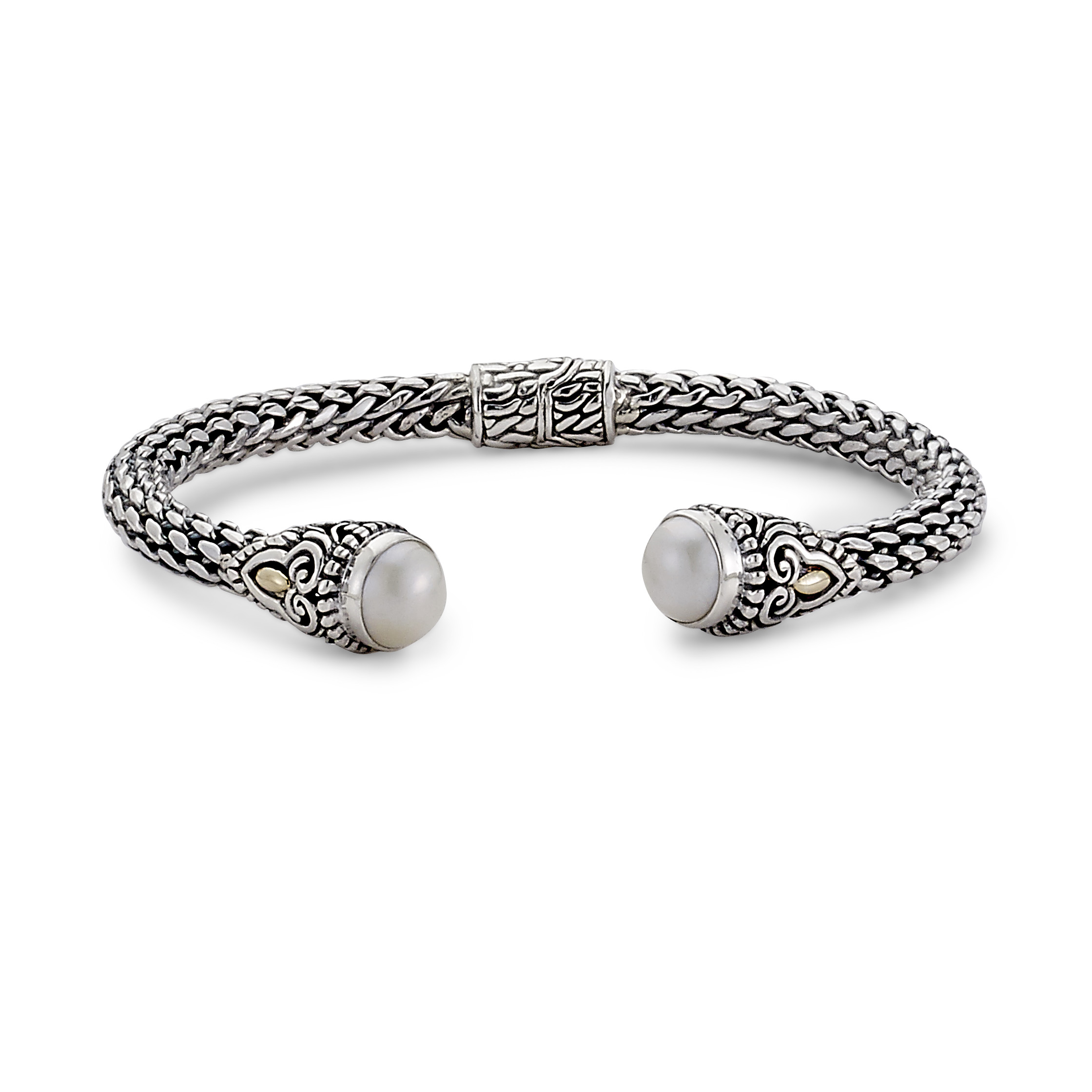 Woven Bangle with Pearl Endcaps