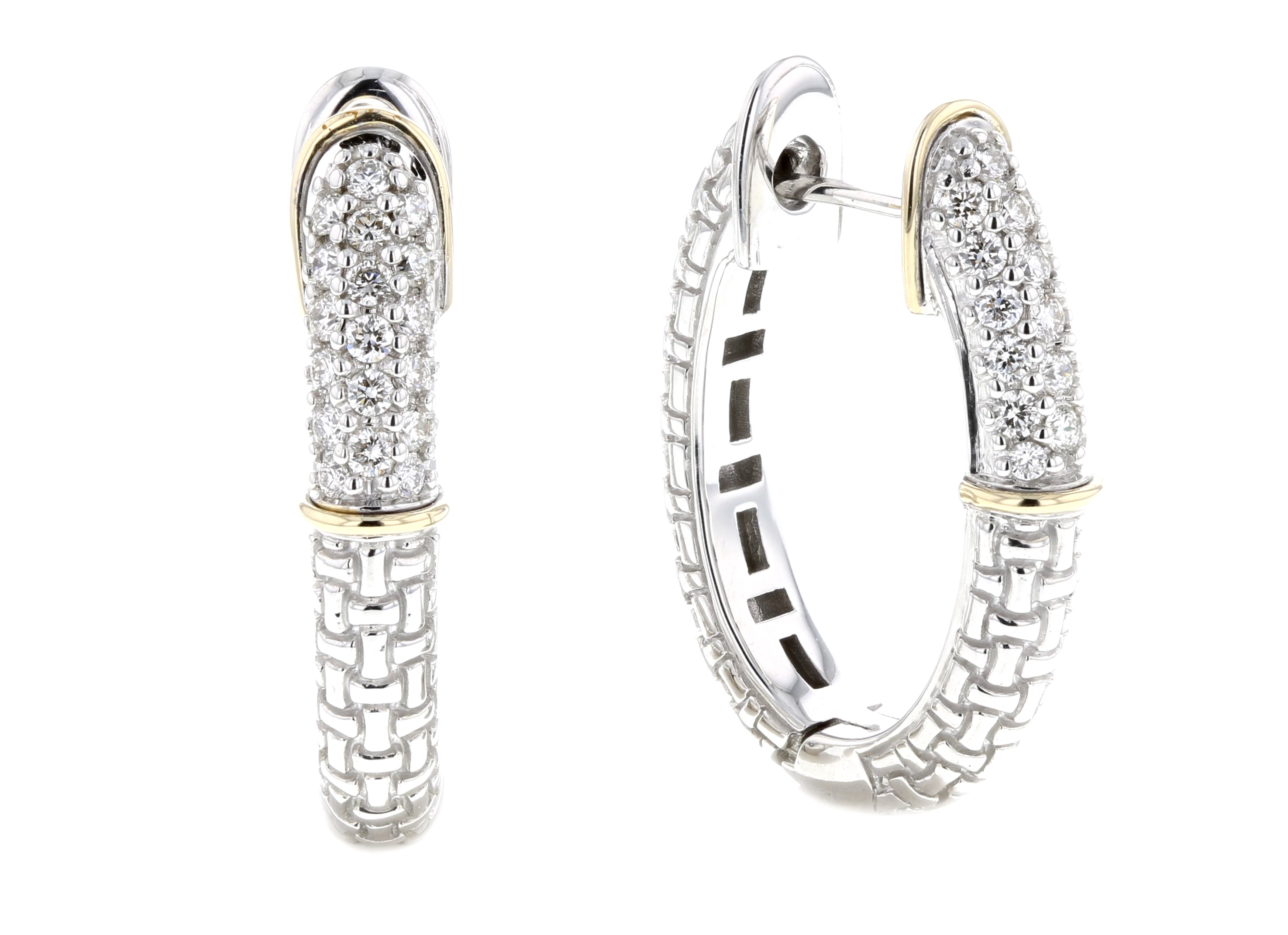 Silver Hoops with Diamond and Gold Accents