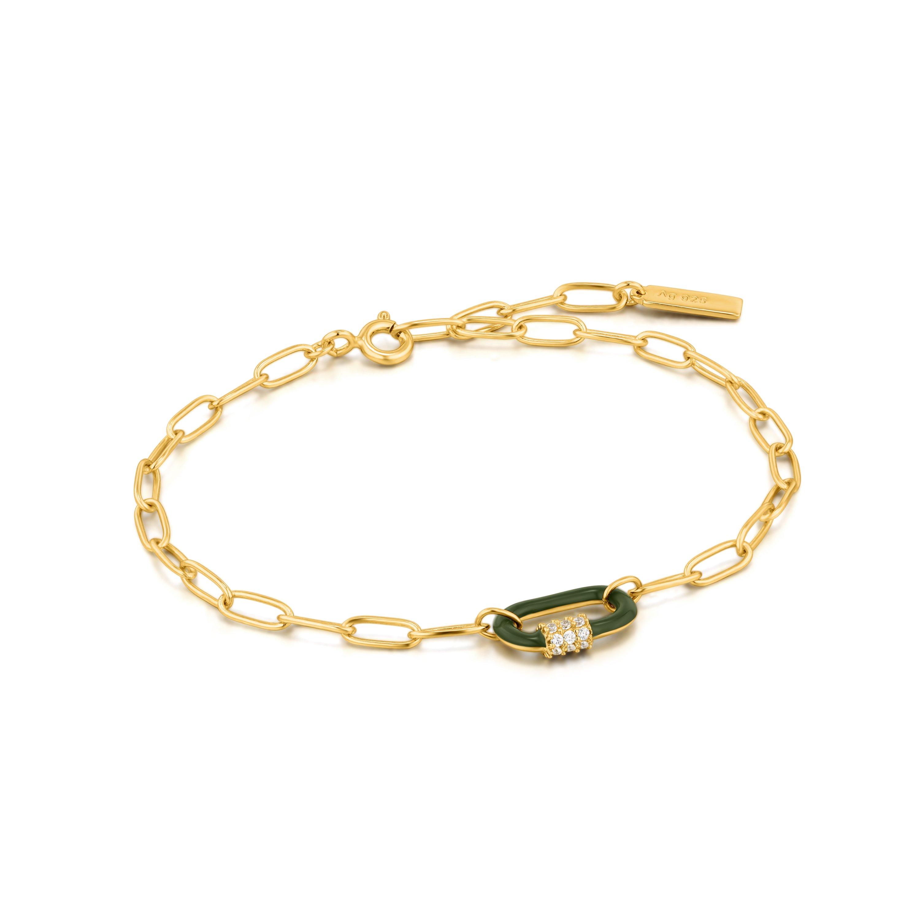 Green Enamel Carabiner Gold Bracelet