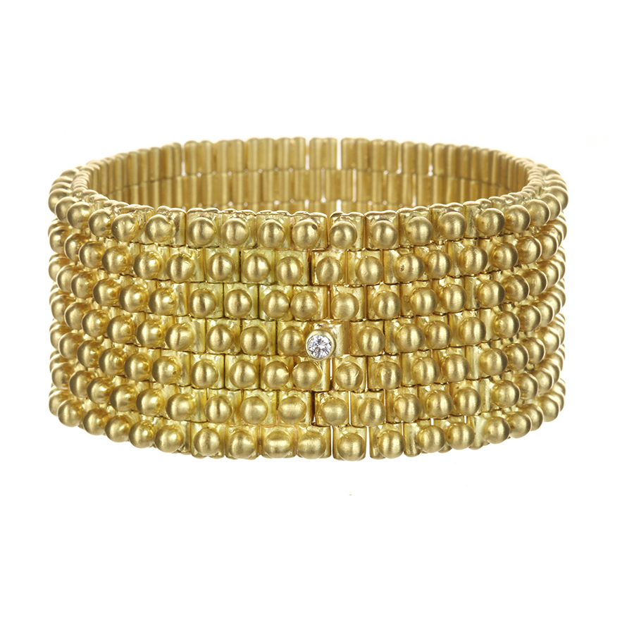 Jewelry $10,001 to $50,000 18K green gold alloy (24K gold and Sterling Silver) bracelet with round brilliant cut diamond FVS (0.10 ctw). Jeweler: Faye Kim Faye Kim Designs Westport, CT