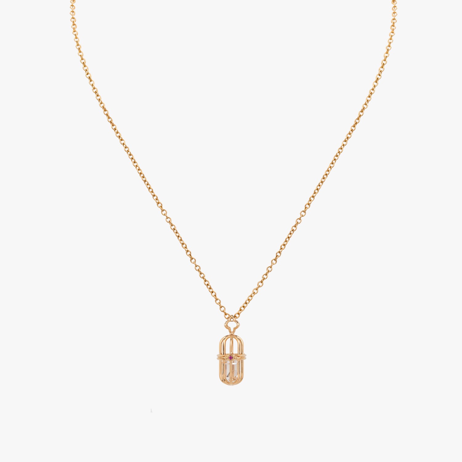 Necklaces $5,001 and Up (Two first-place winners) Mini Capulet necklace in 18K pink gold with natural Herkimer crystals and a ruby center Designed by: Lynn Gambino Lilly Street Old Brookville, NY $2,320
