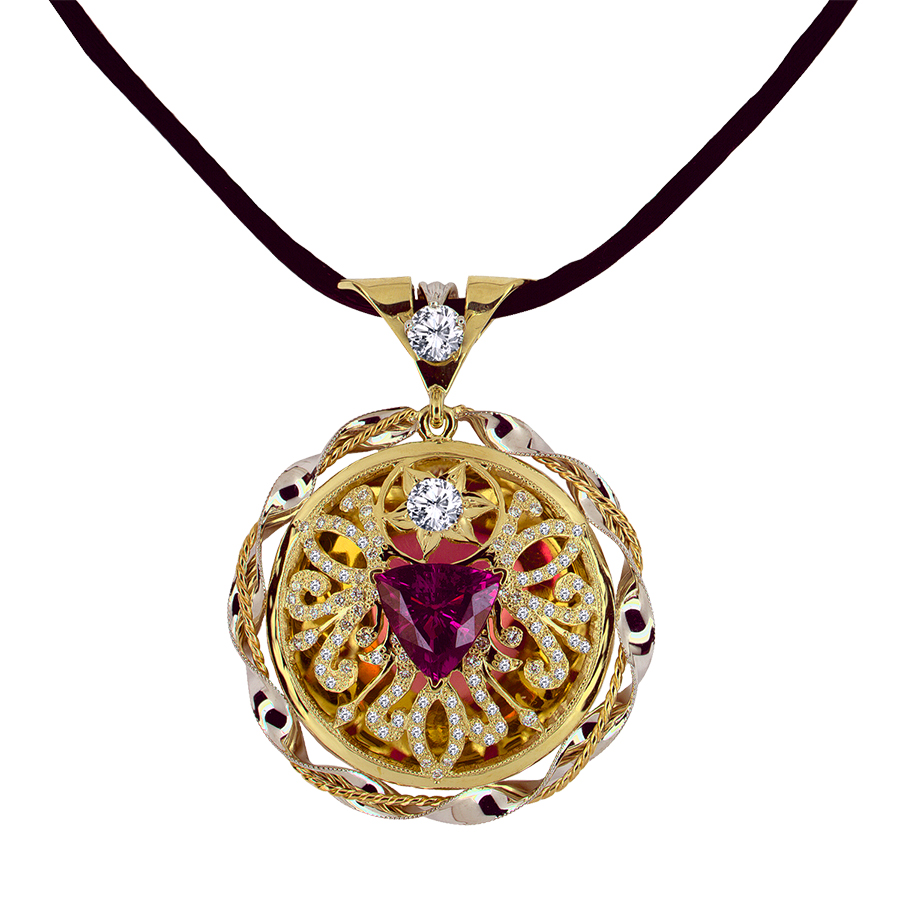Jewelry $1,001 to $3,000 A trillion rubellite medallion pendant Jeweler: Ben S. Curtis Kelley Jewelers Weatherford, OK