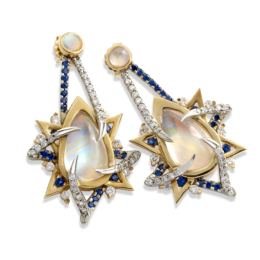 Jewelry Over $10,000 Moonstone, sapphires, diamonds in 18K gold Jeweler: Belinda Vartenuk Abshire and Haylan Stow, OH