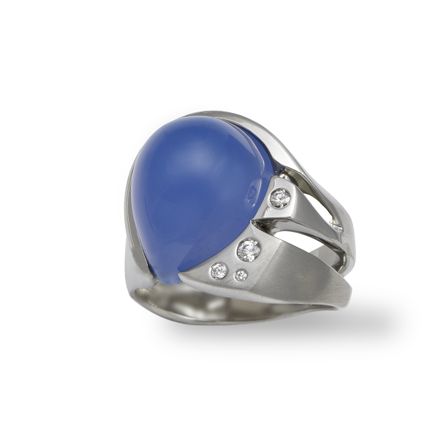 Jewelry to $2,000 14K white gold ring, pear chalcedony & diamonds Jeweler: Susan Drake Spectrum Art and Jewelry Wilmington, NC