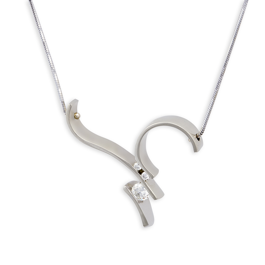 Jewelry $2,001 to $5,000 14K white gold “Zephyr” necklace with channel set round brilliant diamonds (0.55 ctw) Jeweler: Susan Drake Spectrum Fine Jewelry Wilmington, NC