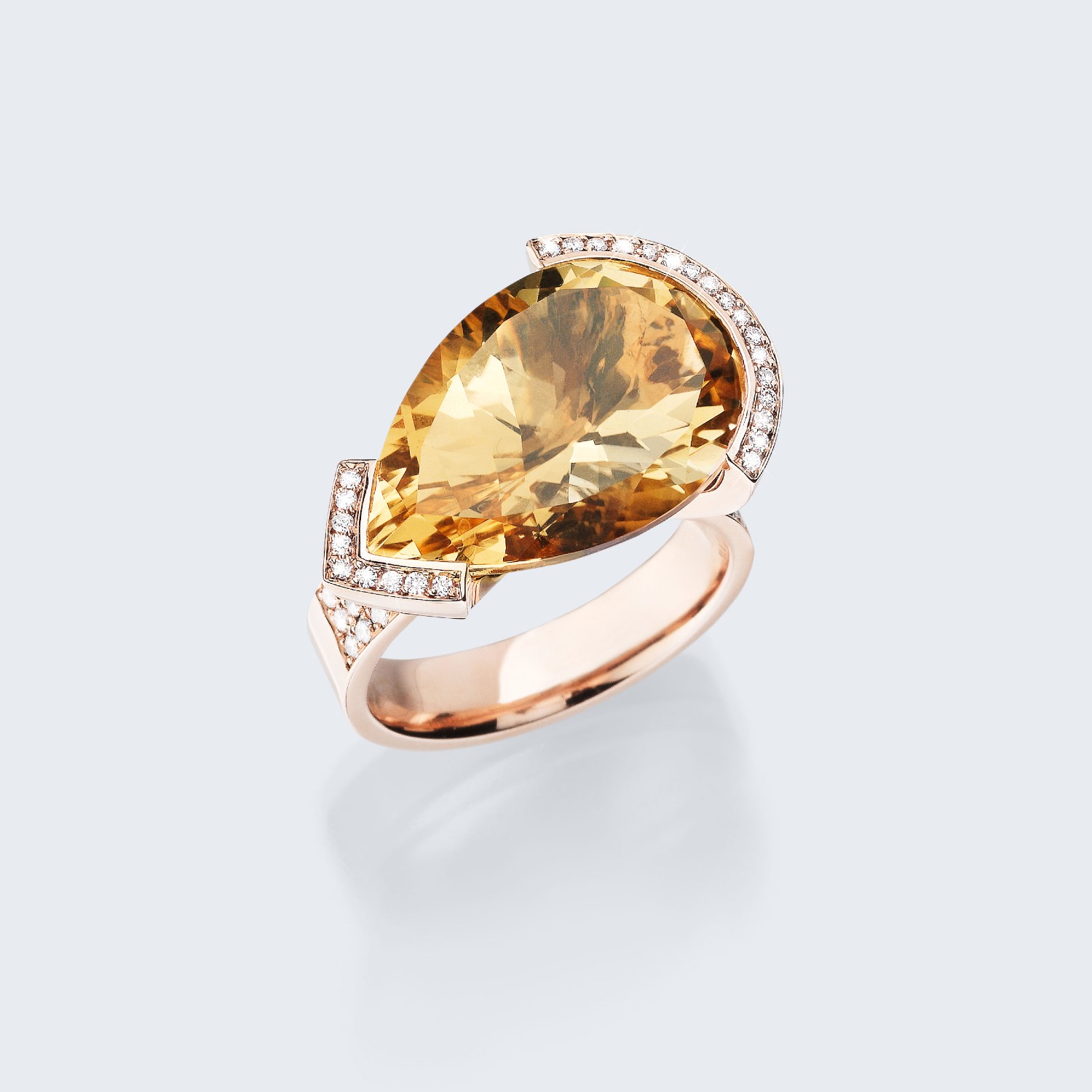 Retailer: Jewelry $5,001-$10,000 This ring features a 11.09 carat teardrop cut citrine and a total of 62 brilliant cut diamonds of 0.36ct (G/VS1) set in 18K rose gold Designed by: Marianne Köle and Laura Thomann Schullin Graz, Austria $5,580