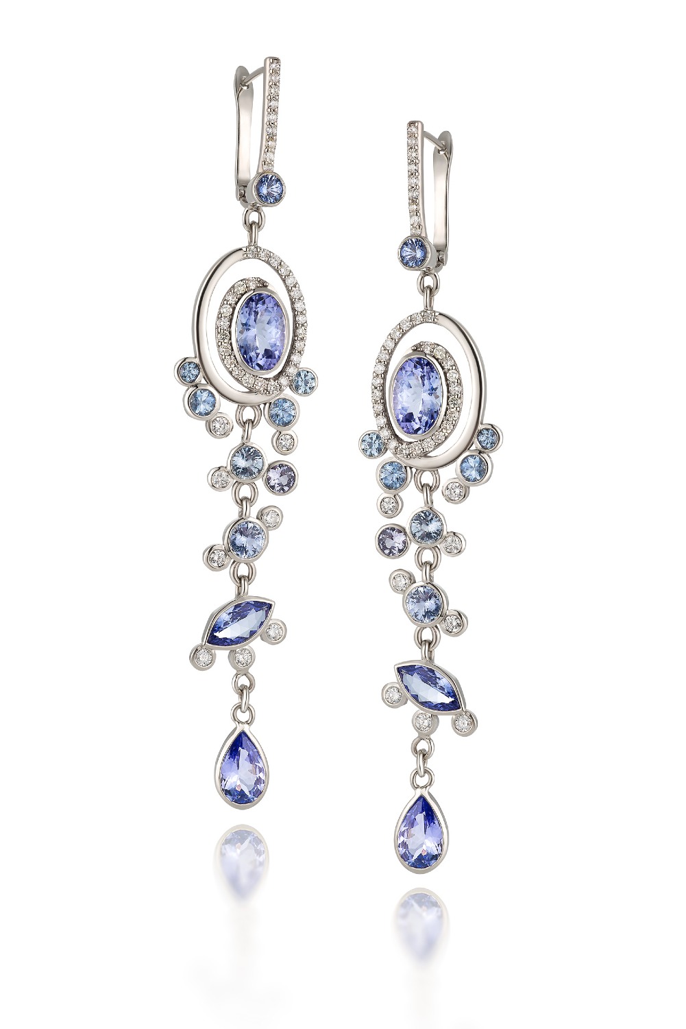 Supplier: Jewelry $2,001 - $5,000 Stardust Dangle Earrings in 14K white gold with tanzanites (5.8 ctw), sapphires, (3.20 ctw), and diamonds (1.35 ctw). Designed by: Martha Seely Martha Seely Design Carlisle, MA $4,775