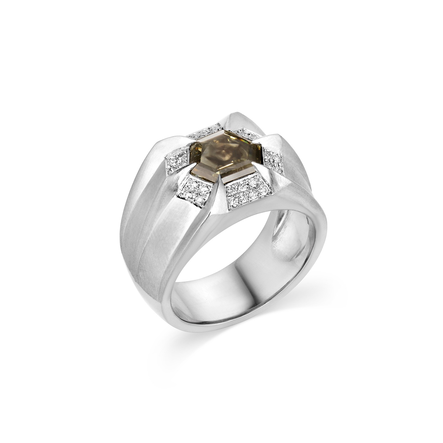 Jewelry $10,001-$20,000 Platinum ring with a 2.09 carat fancy-cut, fancy natural color diamond and white diamonds (0.12 ctw) Designed by Ricardo Basta Ricardo Basta Fine Jewelry Los Angeles, CA