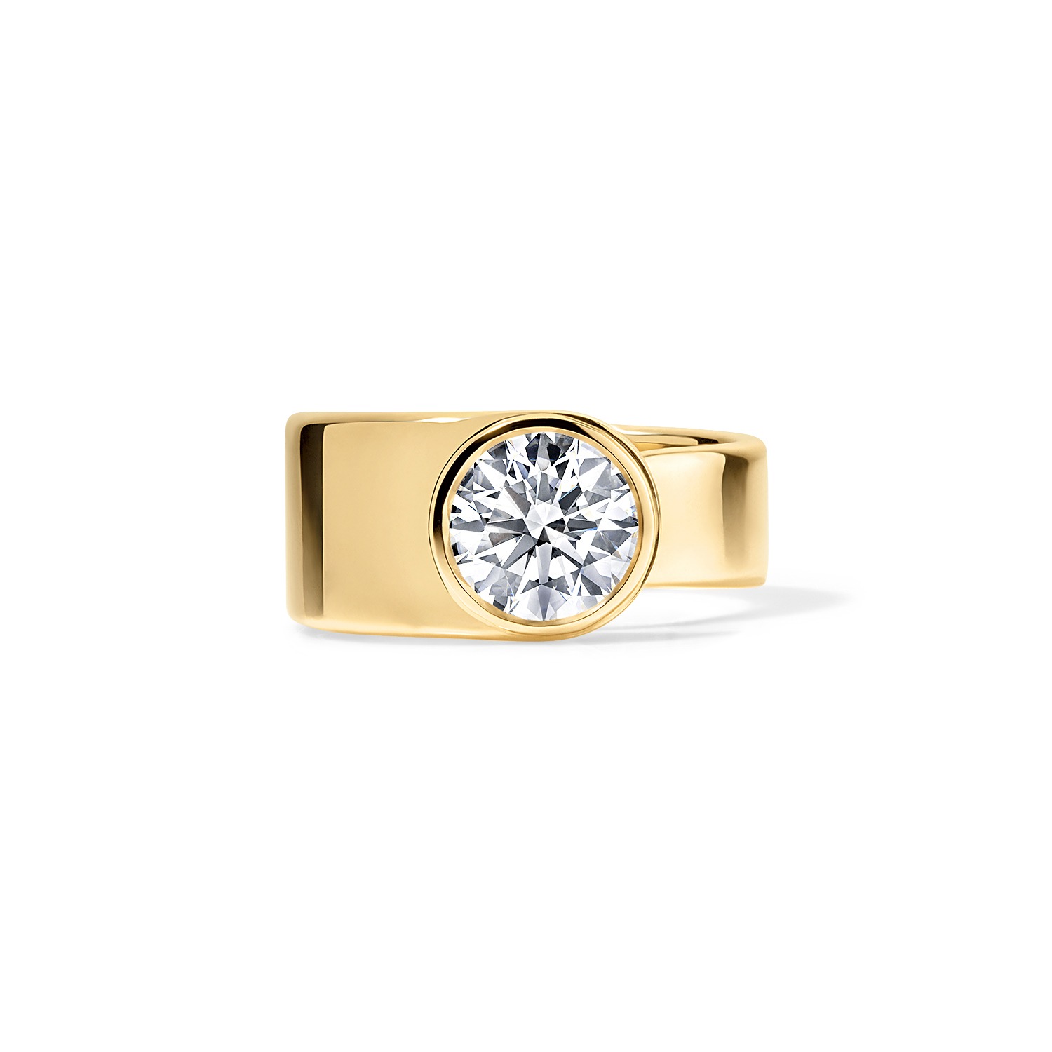 Jewelry $20,001-$75,000 18K yellow gold spiral-inspired engagement ring with a bezel-set 2.00 carat round brilliant diamond (D/VVS2) Designed by Rosario Navia Rosario Navia New York, NY