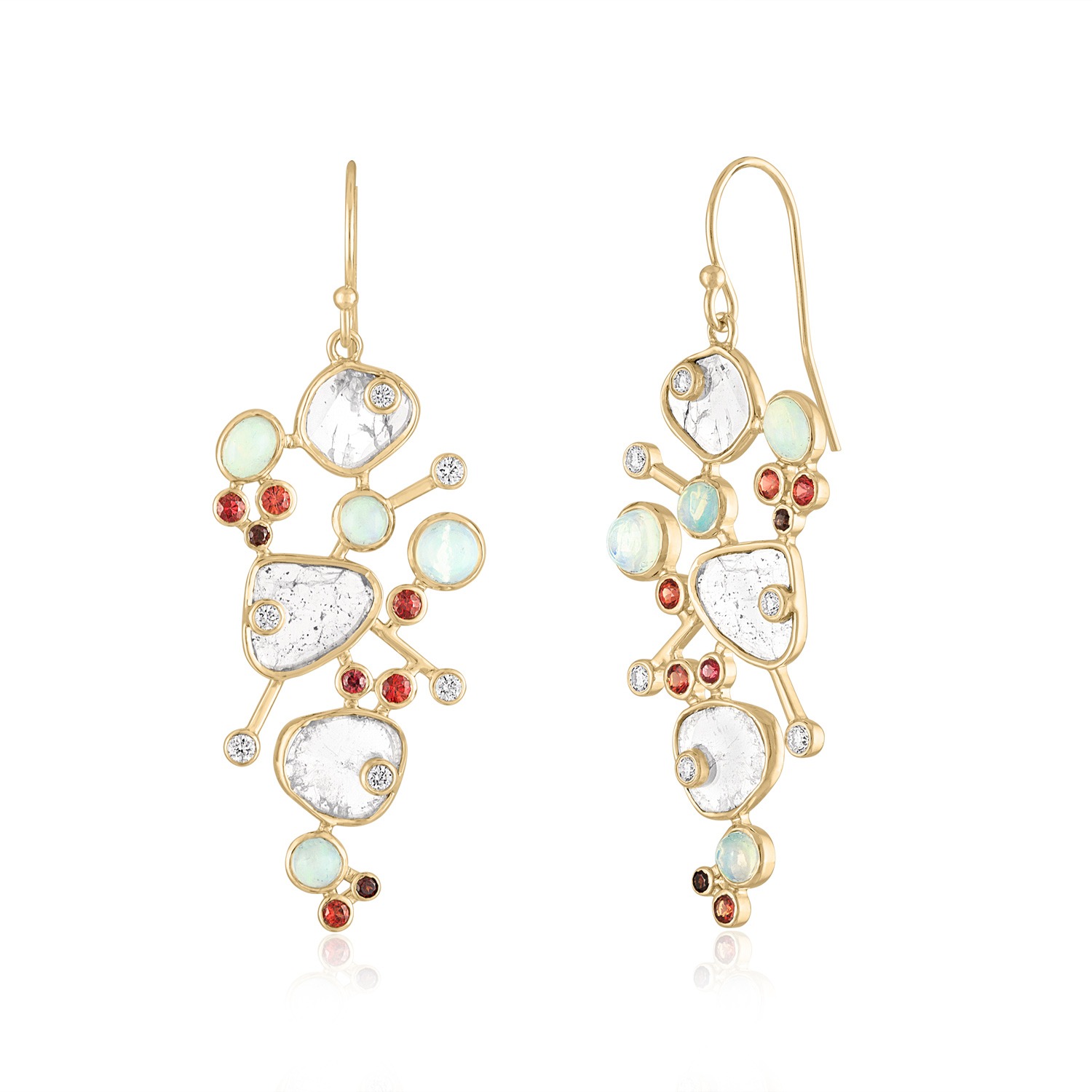 SUPPLIER: UP TO $5,000 "Etheria" cluster earrings from the Fantasia collection with diamond slices, Ethiopian opals and red/orange sapphires set in 14K yellow gold Loriann Jewelry Designed by Lori Friedman Westport, CT