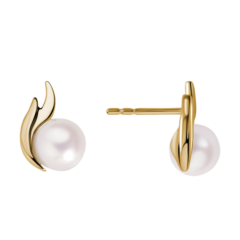 (GEY67 image) 14K yellow gold and freshwater pearl earrings. Matching necklace available.