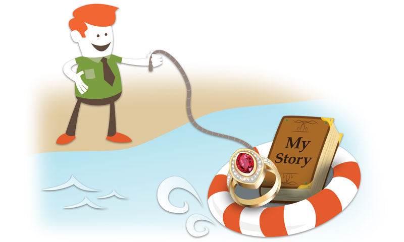 Business guru with liferaft