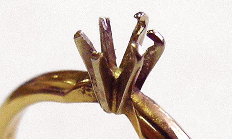 Failed prongs on solitaire ring