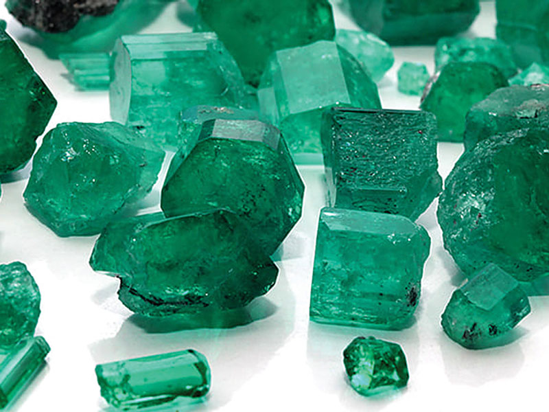 Uncut gemstones on a table