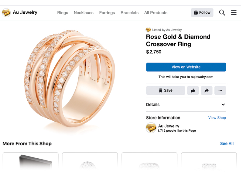 Screenshot of AU Jewelry's Facebook Marketplace storefront
