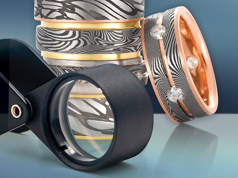 loupe inspecting mokume gane rings